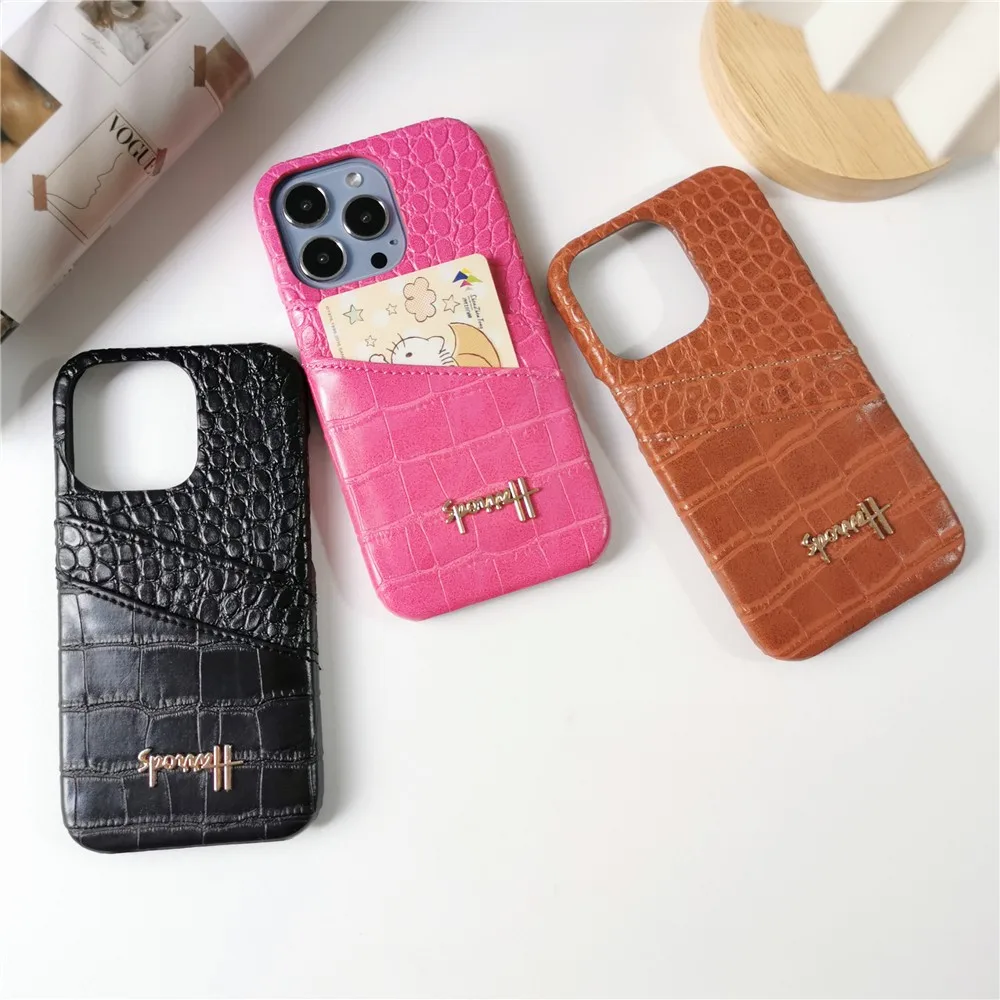 

Business Animal Leather Luxury Pair Card Holder Girl Hard Case For Iphone 15 14 11 12 13 Pro Max 7 8 Plus Xr X Se Cover Fundas