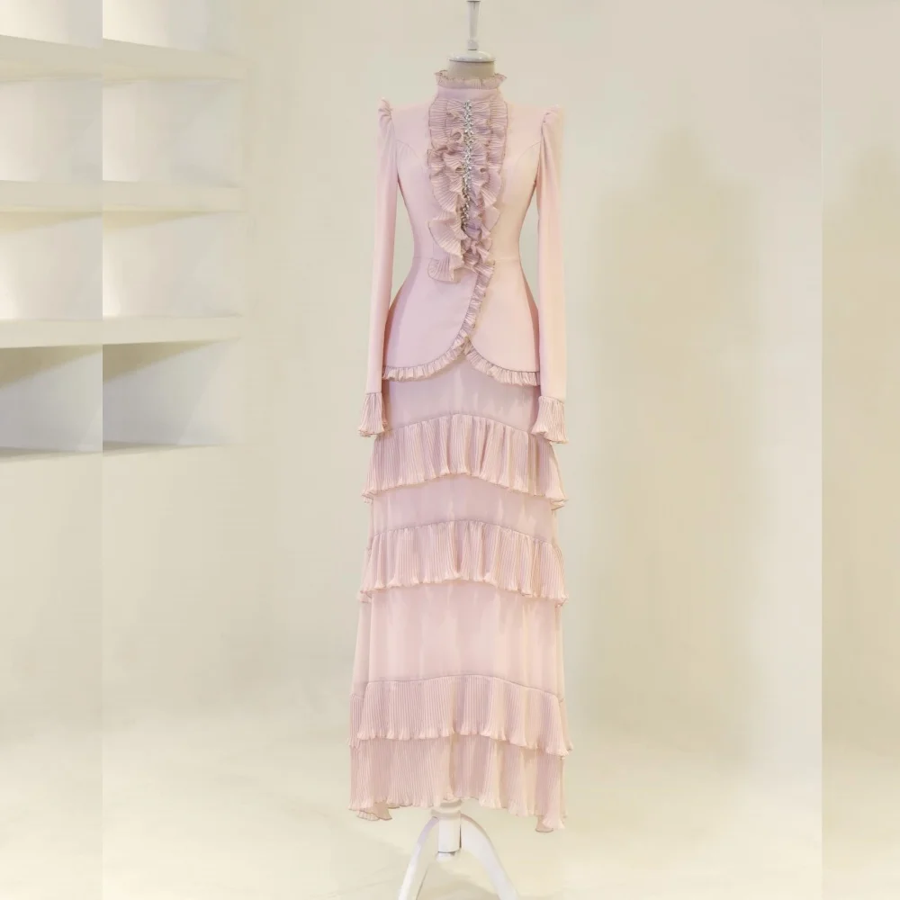 Vestido de noche Formal personalizado con pliegues de diamantes de imitación y cuello alto, vestidos largos de trompeta, vestido de fiesta elegante para ocasiones a medida