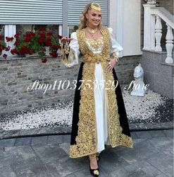 White Black Arabian Evening Luxury Velvet Jacket Gold Lace Applique Karakou Algerien Custom Women's Evening Dresses فساتين سهره