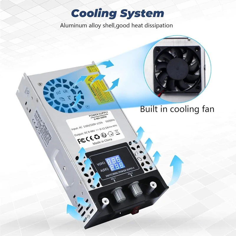 ABPQ AC-DC 컨버터, 60V DC 전원 공급 장치, 0-60V 0-10A SMPS 최대 600W 스위칭 전원 공급 장치, 미국 플러그