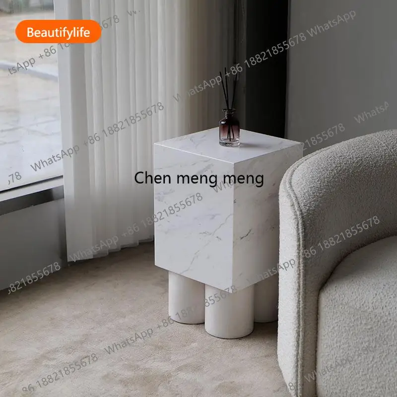 

a44 Minimalist Marble Plant Stand, Solid Natural Stone Side Table, Italian Luxury End Table for Home Decor, Customizable