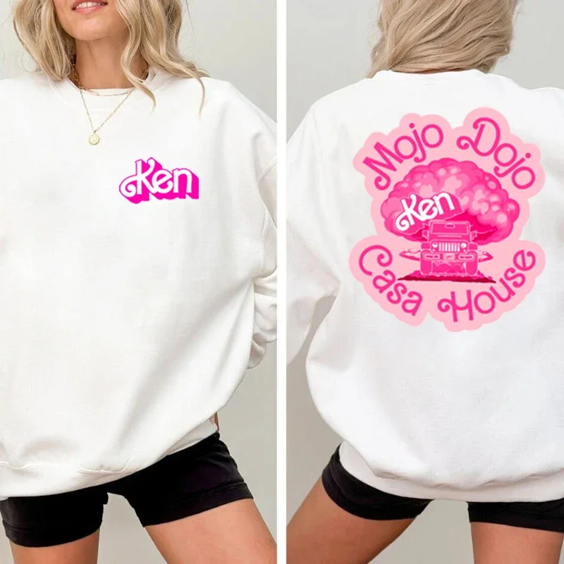 Pink Kenough Kenergy Crew Neck Sweatshirt  Cute Cartoon Graphic Print Men's Pullover Im Kenough Fun Aesthetic Gothic Streetwear