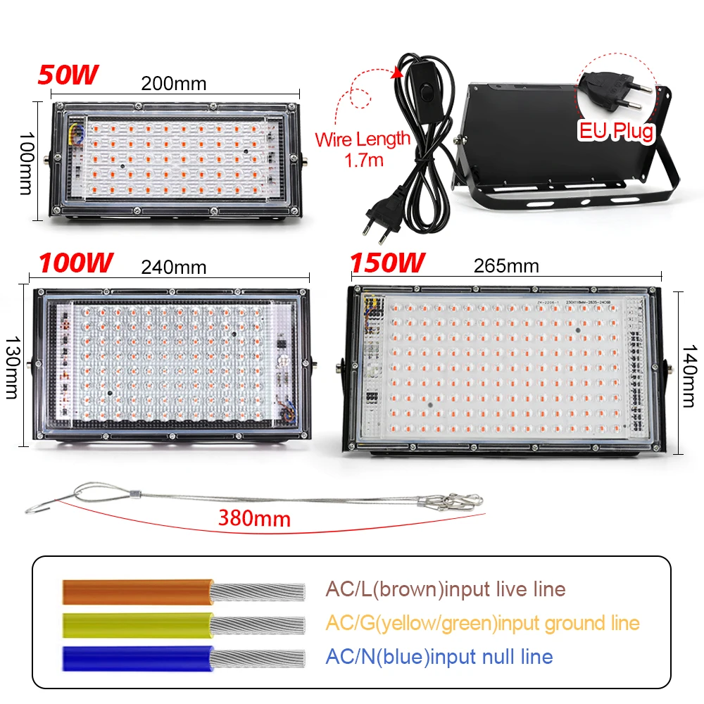 LED Grow Light Full Spectrum Light 220V 50W 100W With EU Plug Led Grow lamps For Greenhouse Hydroponic Flower Seeding Phyto Lamp