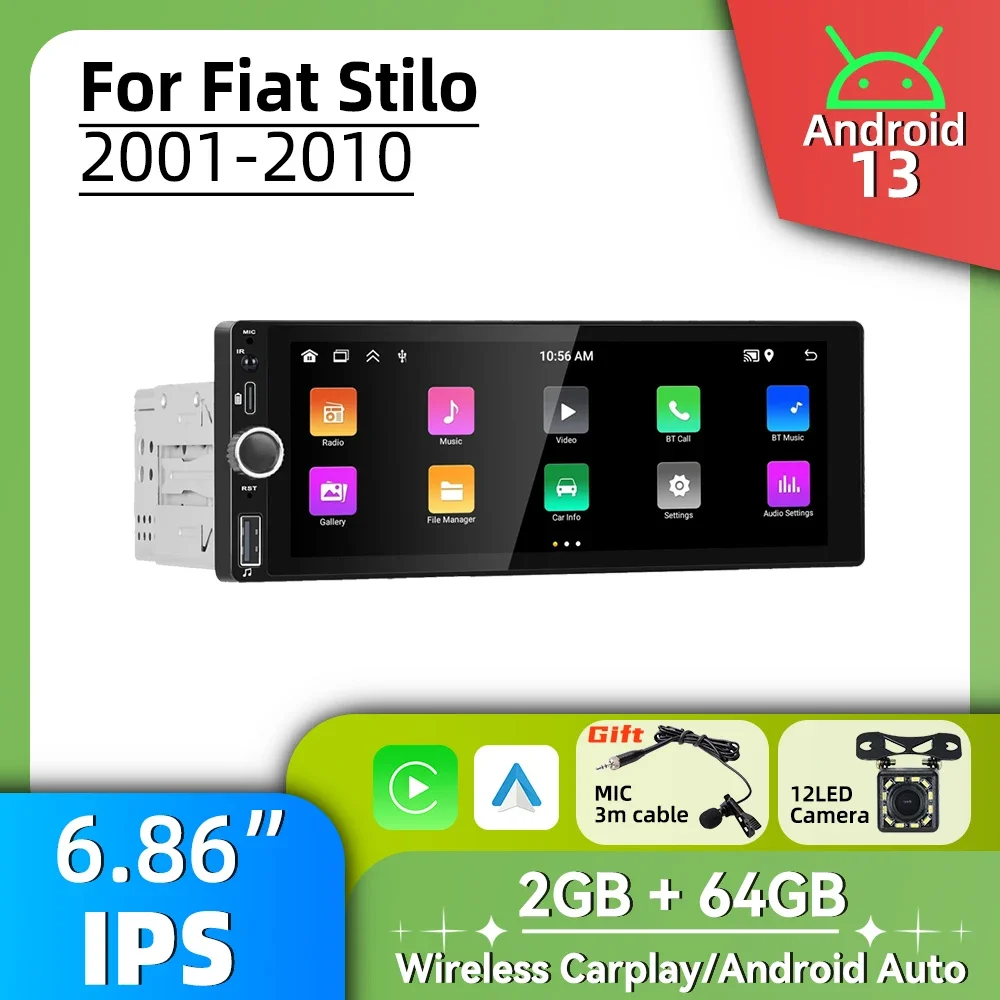 

Стерео экран 6,86 дюйма для Fiat Stilo 2001-2010 Carplay Android Auto Android Автомобильное мультимедиа 1 Din Радио головное устройство GPS BT Навигация