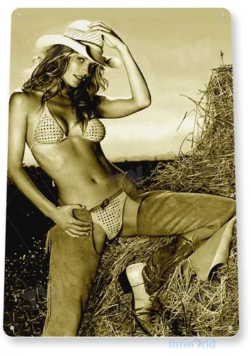 TIN SIGN Stack Metal Décor Art Pin-up Cowgirl Chaps Farm Girl Bar Pub A803 --Tin Sign
