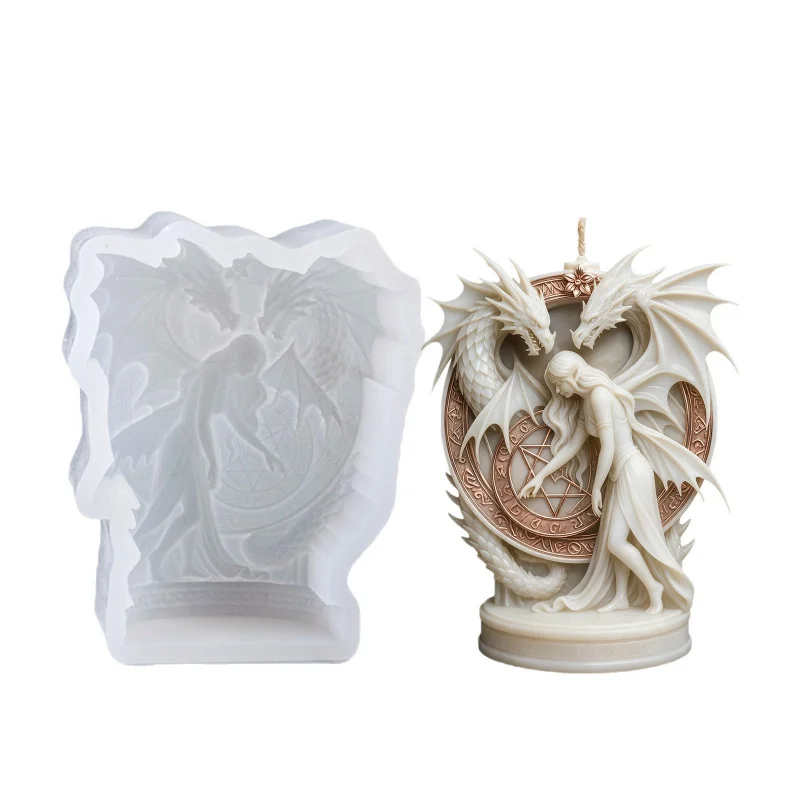 

Elf and Twin Dragons Candle Silicone Mold DIY Creative Portrait Relief Scented Candle Gypsum Aroma Stone Figurine Ornament Craft
