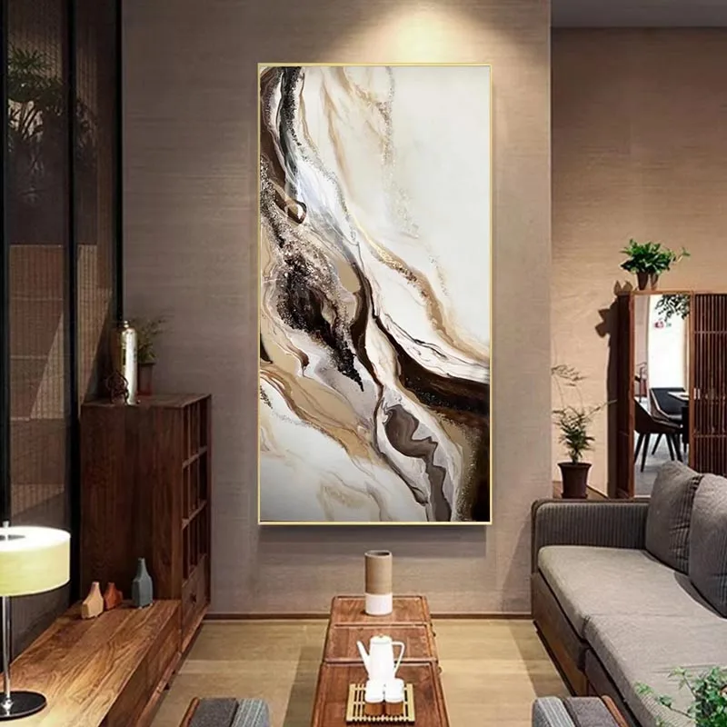 Can be Customized Abstract  Hand-painted Decorative Painting Hotel Living Room Hallway Golden Stone Large Art Hanging Painting