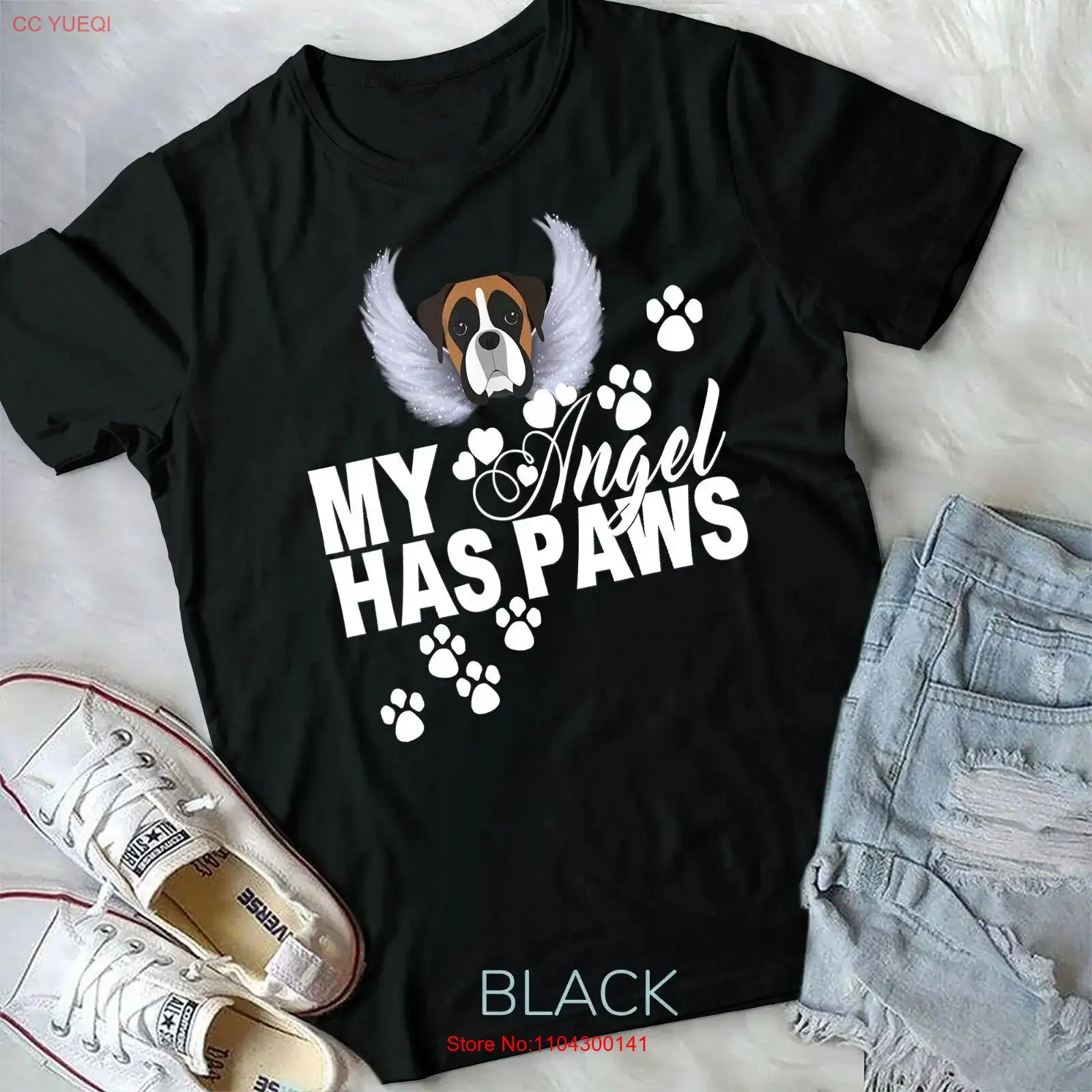 

Boxer Dog Shirt My Angel Has Paws Love Memorial Pet Mom Dad Unisex T-shirt
