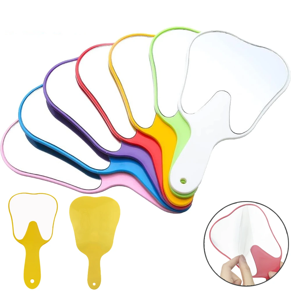 5Pcs PVC Unbreakable Hand Mirror Tooth Shaped Handheld Mirror Dental Mouth Examination Makeup Mirror Dentistry Accessories Gifts