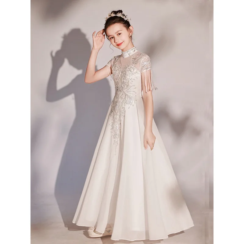 Chinese Style Children's Fairy-like Folk Music Choir Little Host Elegant Long Girls Guzheng Performance Dress