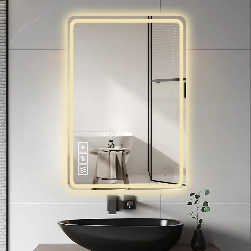 

24X40 Inch LED Bathroom Mirror with Front Lights, Wall Mounted Anti-Fog Frameless Makeup Mirror, Copper-Free Silver, Horizontal