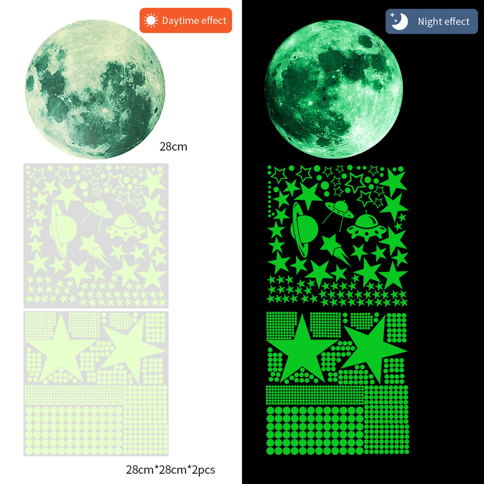 

Luminous Stickers Night Glow Wall Decor Waterproof PVC Material DIY Stars Moon Kids Room Bedroom Living Nursery