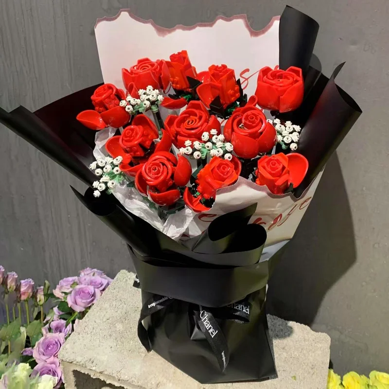 

822 шт. романтический букет роз, украшение для дома, сборная модель 10328, креативное украшение для стола, растения, игрушки для подарков, девушки, леди