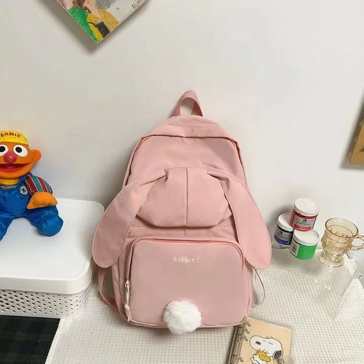 Cute Rabbit Young Girl School Backpack Female Large Capacity Kawaii Back Pack Mochila Pink Women Bagpack Nylon Cartoon Schoolbag