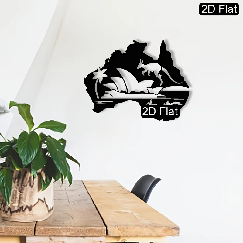 CIFBUY Metal Wall Art,2D Flat Laser Cut Kangaroo Opera House Iron Hanging Sculpture,Rustproof Powder‑Coated Wall Decor