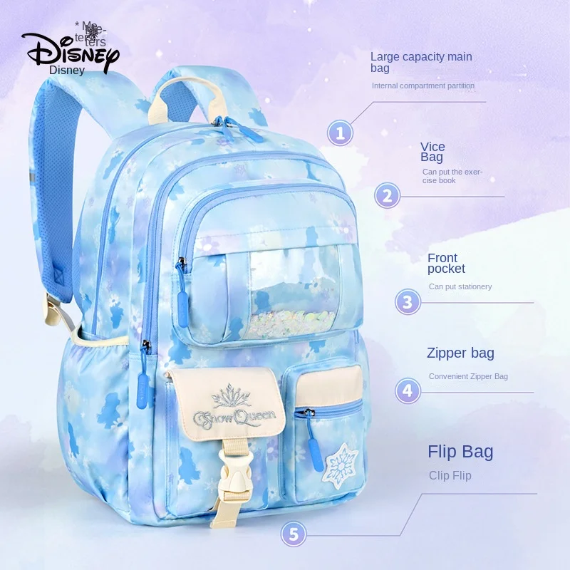 Disney New Girl Leisure School Bag Grade 3-6 Middle High Student Shoulder Orthopedic Backpack Large Capacity Light Mochilas