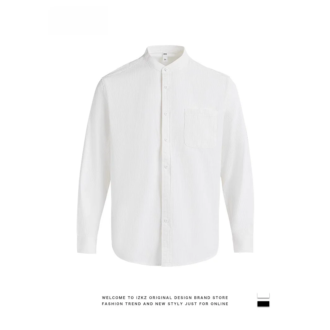 

Whiteze Casual Stripe Pattern Long Sve Cotton irt Spring Faionable Henry Collar All-Match Simple Design Youthful Sle