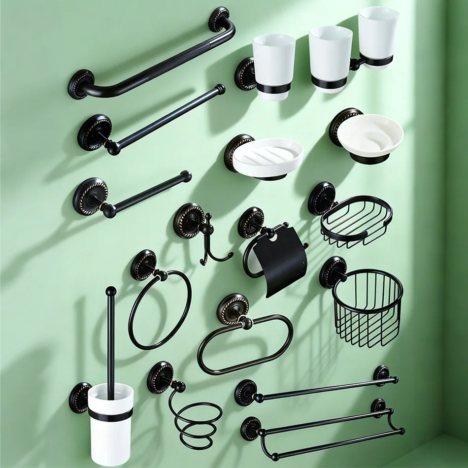 

Черная бронза, фурнитура для ванной комнаты, латунный поручень, вешалка для туалетной бумаги, полотенца, керамическая подставка для чашки, держатель для мыльницы для душа, полка для фена