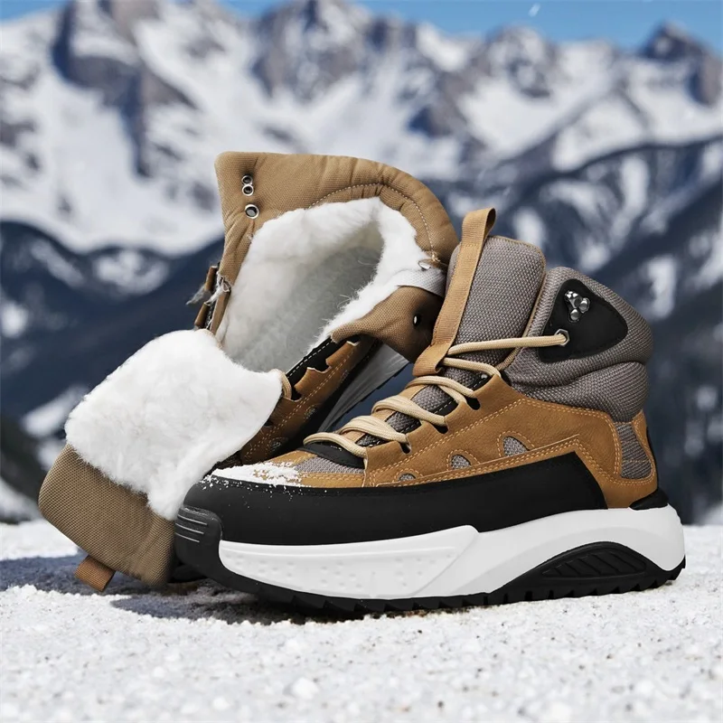 Warm Plush Men's Winter Sneakers Platform Outdoor Trekking Shoes Men Non-slip High-top Hiking Shoes for Men zapatillas de hombre