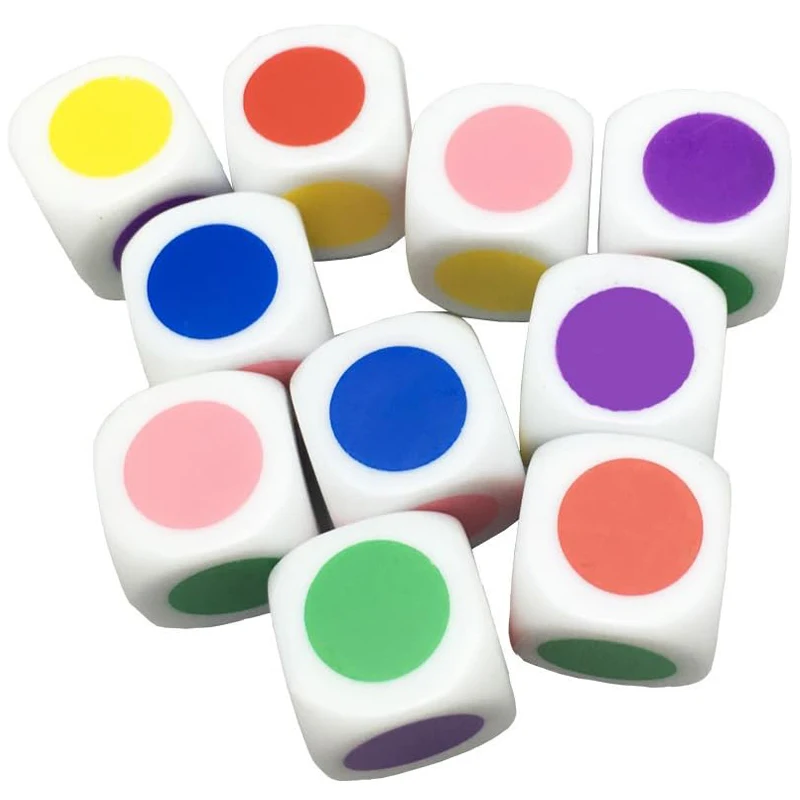 10PCS Six Sided Dice With Colored Dots 16MM Kids Fun Play Classroom Teaching Supplies Juegos Didácticos Para Niños Kinder Spiel