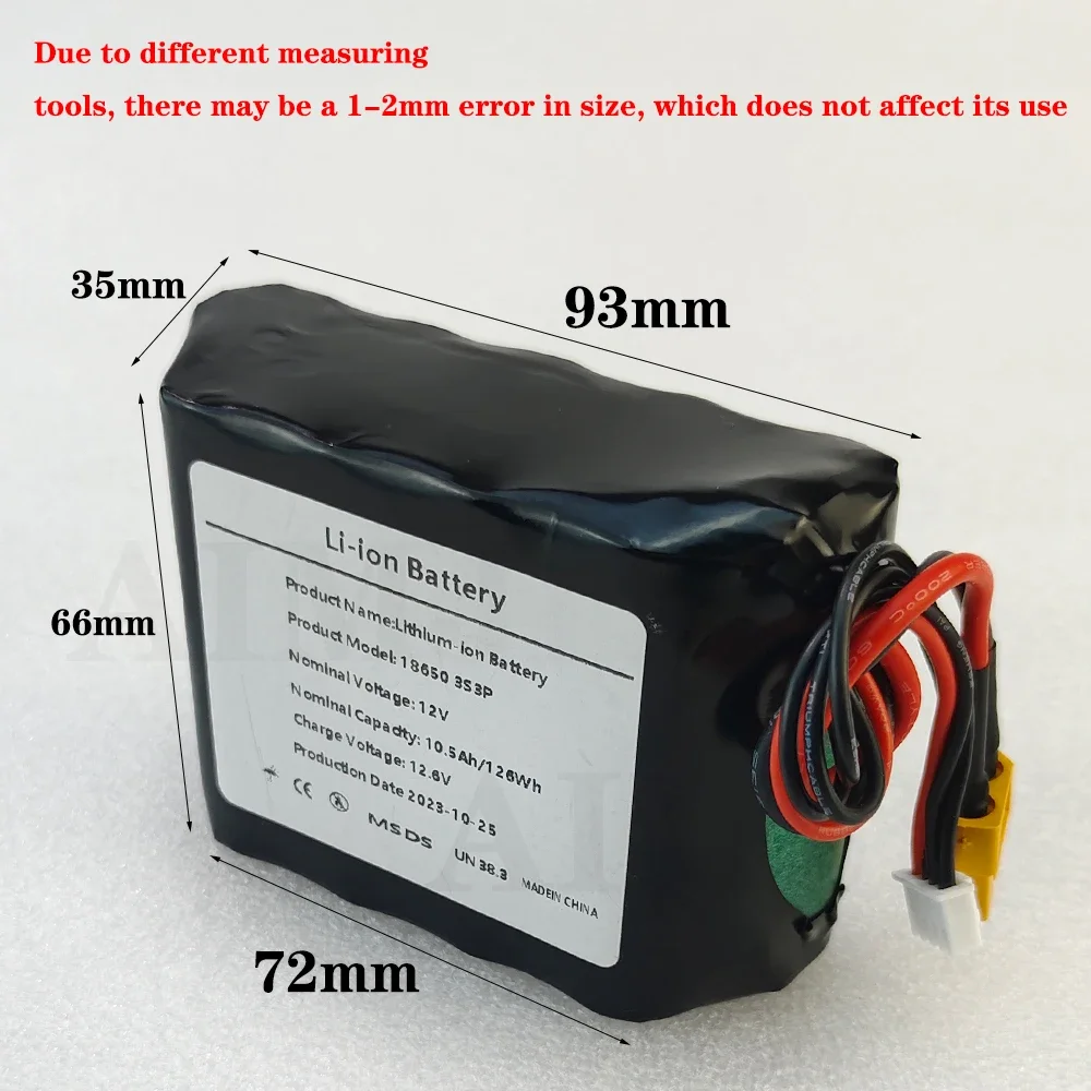 3S3P 12V 10.5Ah 12.6V High Capacity UAV Rechargeable Li-ion Battery for Parrot Disco Various RC Airplane Quadrotor