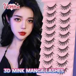 Vipuda Manga Lashes 10Pairs Natural Full Strip Cilios Reusable 3D Faux Mink Fluffy Soft Wispy Eyelashes Extension Makeup Tools