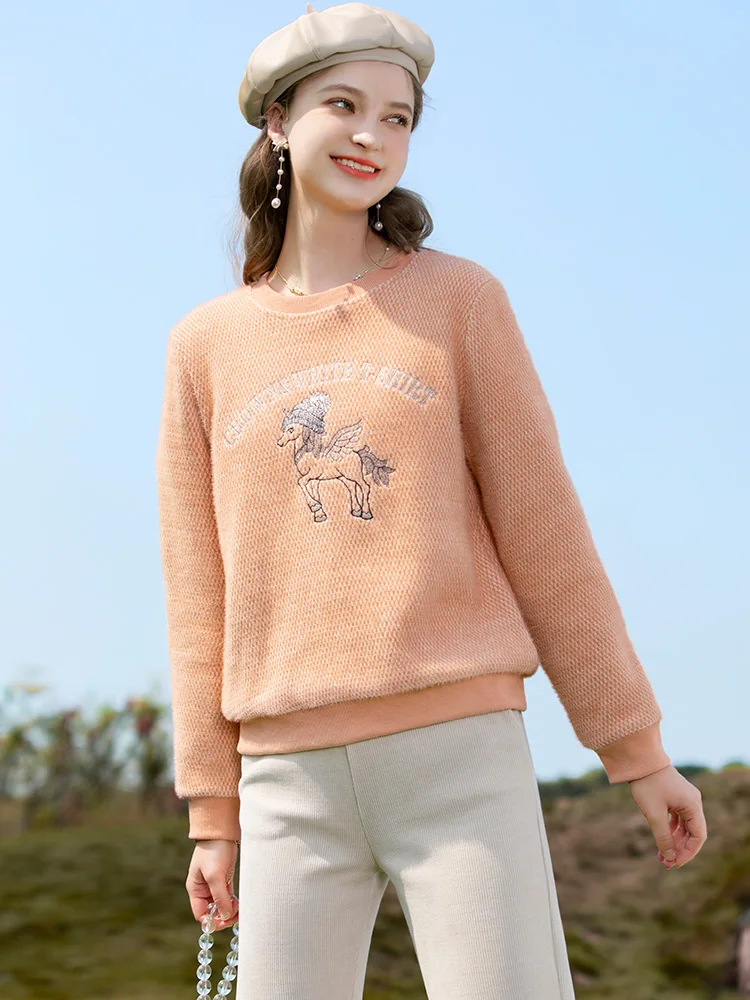 

I BELIEVE YOU Embroidery Sweater Thick Oneck Pullover Warm Loose Knit 2022 Winter Clothes Women Casual Knitted Tops 2224194835