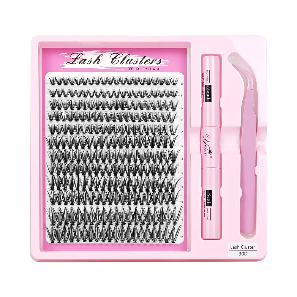 Yelix DIY Eyelash Extension Kit Fluffy Individual Lashes Includes Eyelash Tweezers Lash Bond and Seal Natural Volume Lashes