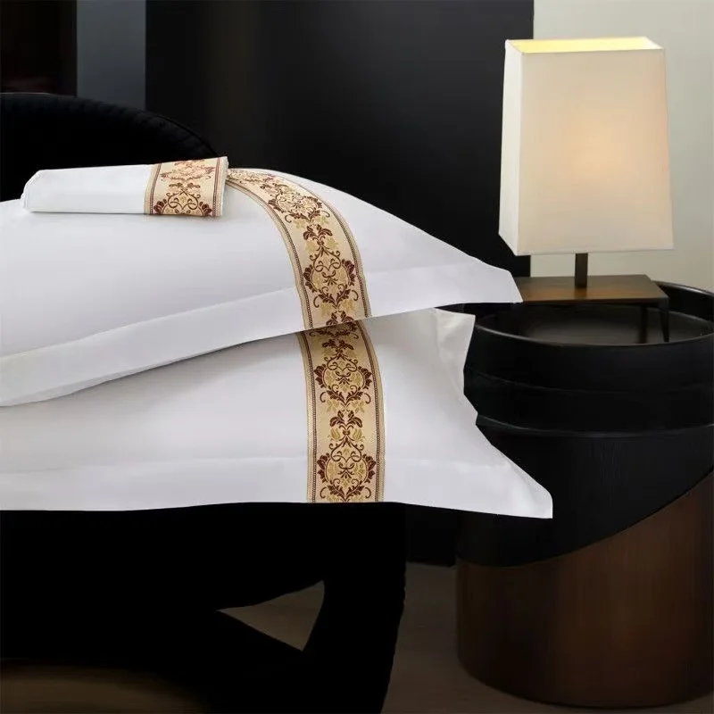 2pcs Hotel White Pillowcase 48x74cm Webbing Design Adult Bedding Envelope Style Pillow Case Luxury Home Textiles