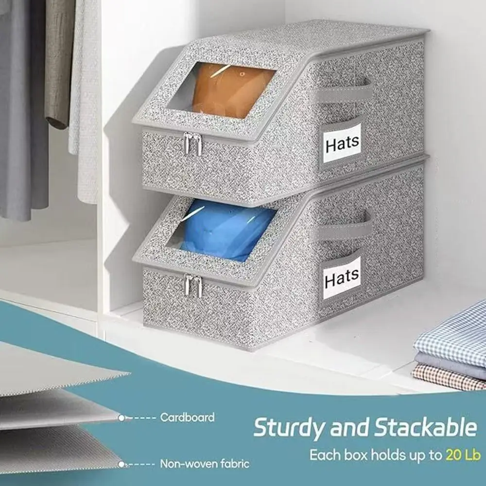 Non-woven Fabric Baseball Cap Storage Box Transparent Lid Dustproof Ball Cap Storage Organizer Stackable Foldable