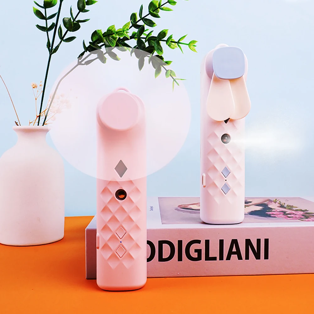 Portátil 2 em 1 mini ventilador umidificador usb recarregável ventilador de mão spray água névoa ventilador rosto vapor ar condicionado para ao ar livre