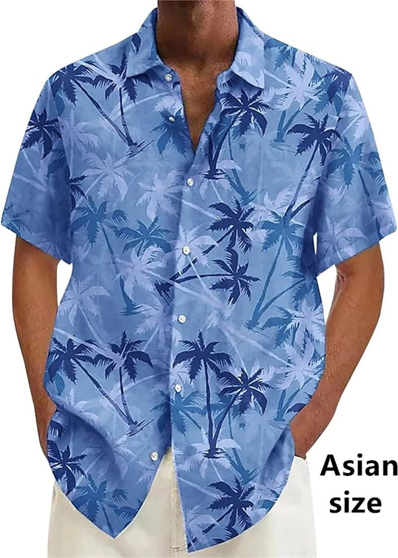 

Fashion Men's Shirts Tropical Coconut Tree Print Hawaiian Button Shirt Summer Trendy Short Sleeves Beach Blouse Women Clothing