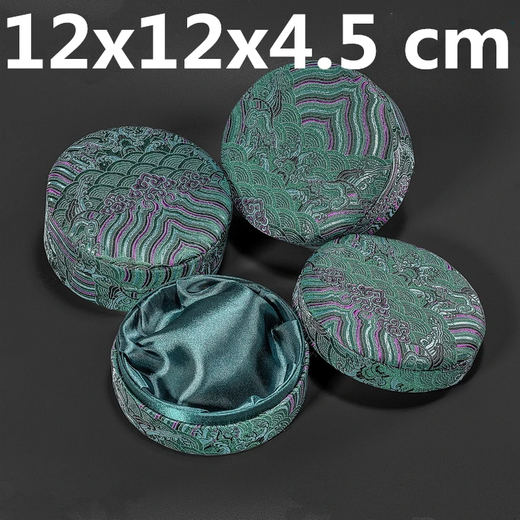 

Large Chinese Silk Brocade Round Bracelets Bangle Boxes Cotton Filled Jewelry Storage Box Men Women Gift Packaging Case