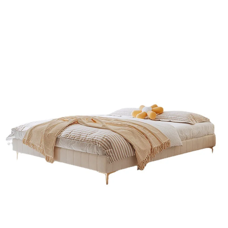 

Cream wind no bedside sheet human bed frame light luxury Nordic tatami no back technology velvet art bed