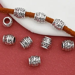 20pcs/lot Retro Tibetan Silver Pattern Bucket Beads 7.5x7mm Big Hole Spacer Beads For Bracelets Hair/Beards DIY Jewelry Findings