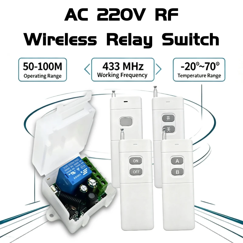 AC 220V 433MHz Wireless Remote Control Switch 1CH RF Relay Receiver Module 10A Long‑Range Remote Controller For Light Gate Home