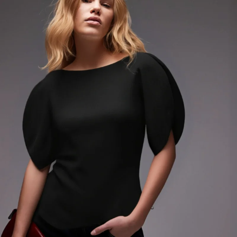

High-Street Elegant Casual Women's Bubble Short Sleeve Blouse – 2025 Autumn/Winter New Collection