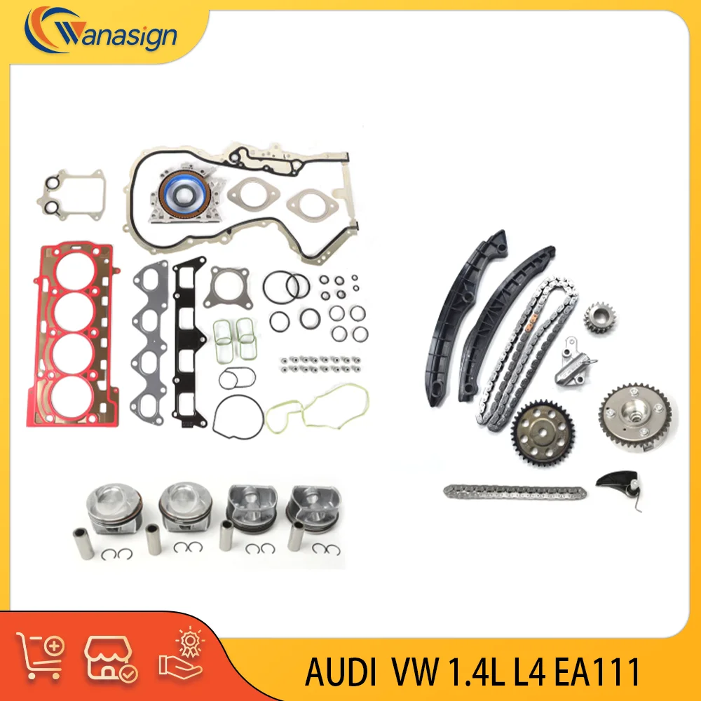 AUTO Engine Gasket Repair Kit Timing chain Kit Piston kit Fit For VW Caddy Passat Golf Skoda Seat Leon EA111 1.4L L4 2013-2024