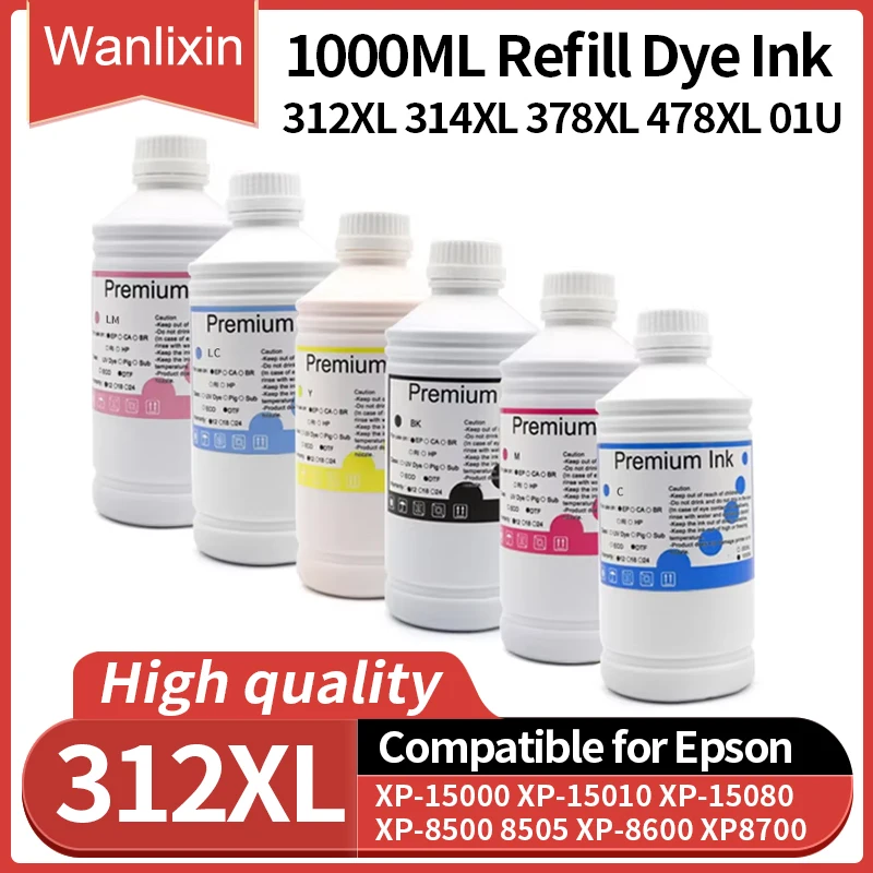 378XL 478XL 312XL 314XL 01U XP15000 6 Colors Refillable Dye Ink For Epson Expression Photo HD XP-15000 XP-15080 XP-15010 Printer