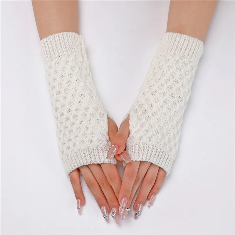 Autumn Winter Rhomboid Knitted Half Finger Arm Cover Arm Sleeves Warmers Women Windproof Cycling Wrist Gloves Decorative Sleeves