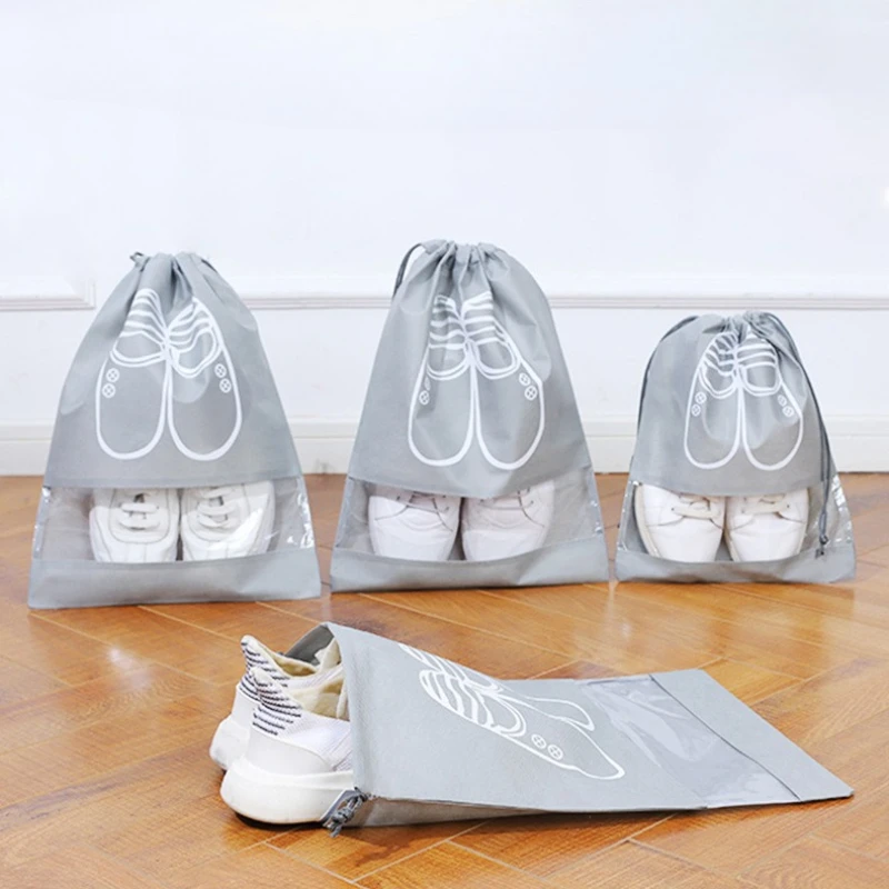

Многоразовые нетканые сумки-органайзеры для хранения обуви, дорожная портативная сумка-шкаф, водонепроницаемая карманная одежда, прозрачная сумка для обуви