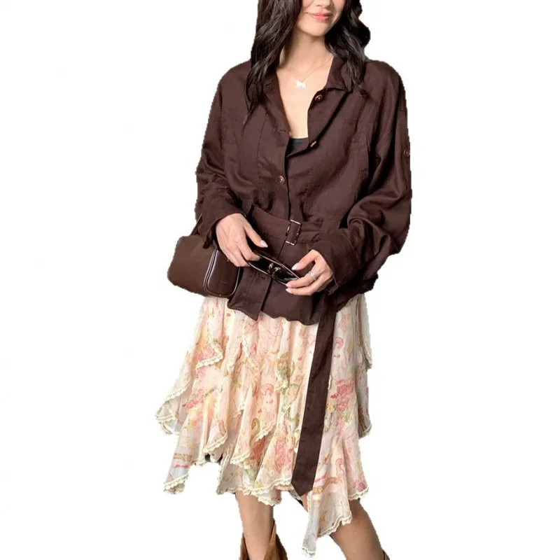 Gonna Lunga Decorativa a Strati Stampata Estiva 2026 da Donna, Design alla Moda, Gonna Midi a Vita Alta con Motivo Floreale
