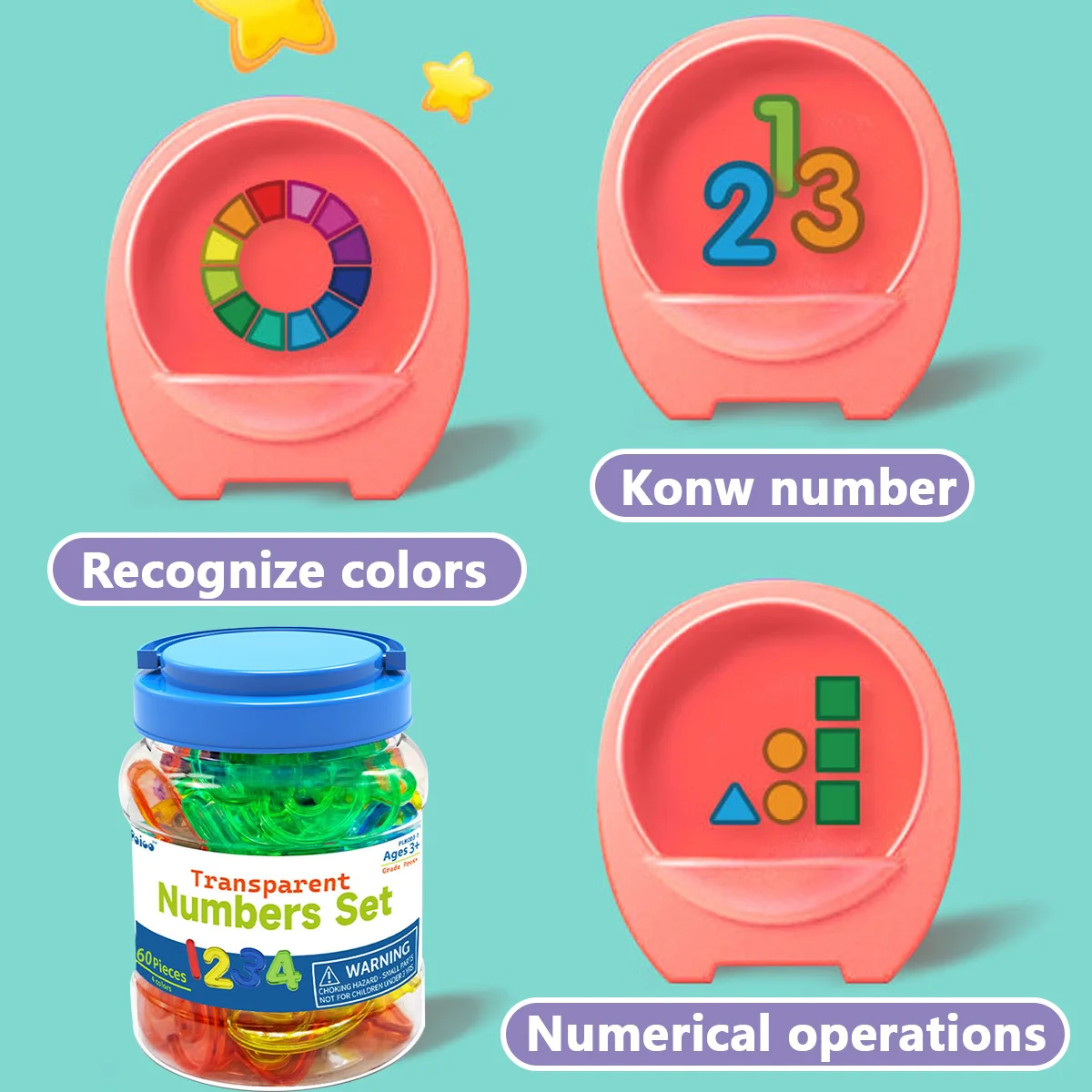 60pcs Colored Numerical Arithmetic Toys, Children's Puzzle Toys, Multifunctional Children's Educational Toys, Numbers Set Toys