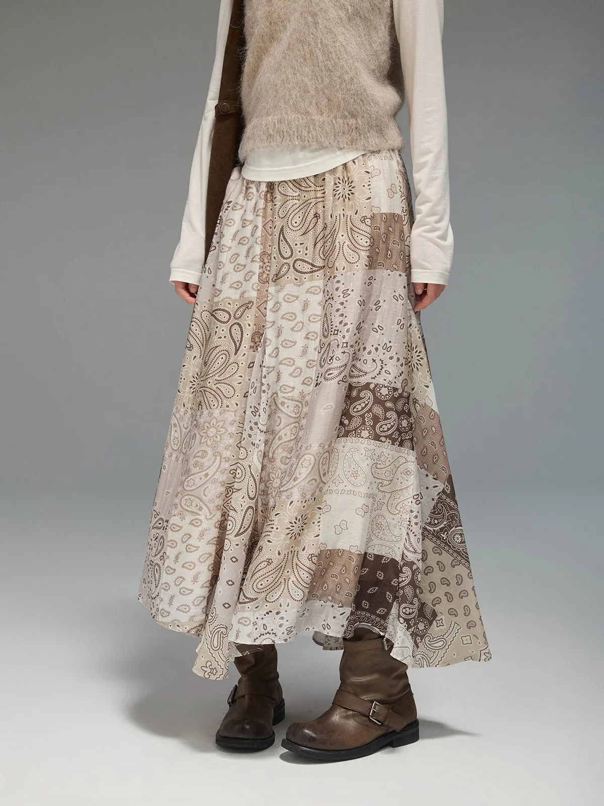 

JUSLIN Mid-Length Asymmetric Printed f Skirt Walnut Le Patterned Rayon Spring Faion Women's Set Polyester