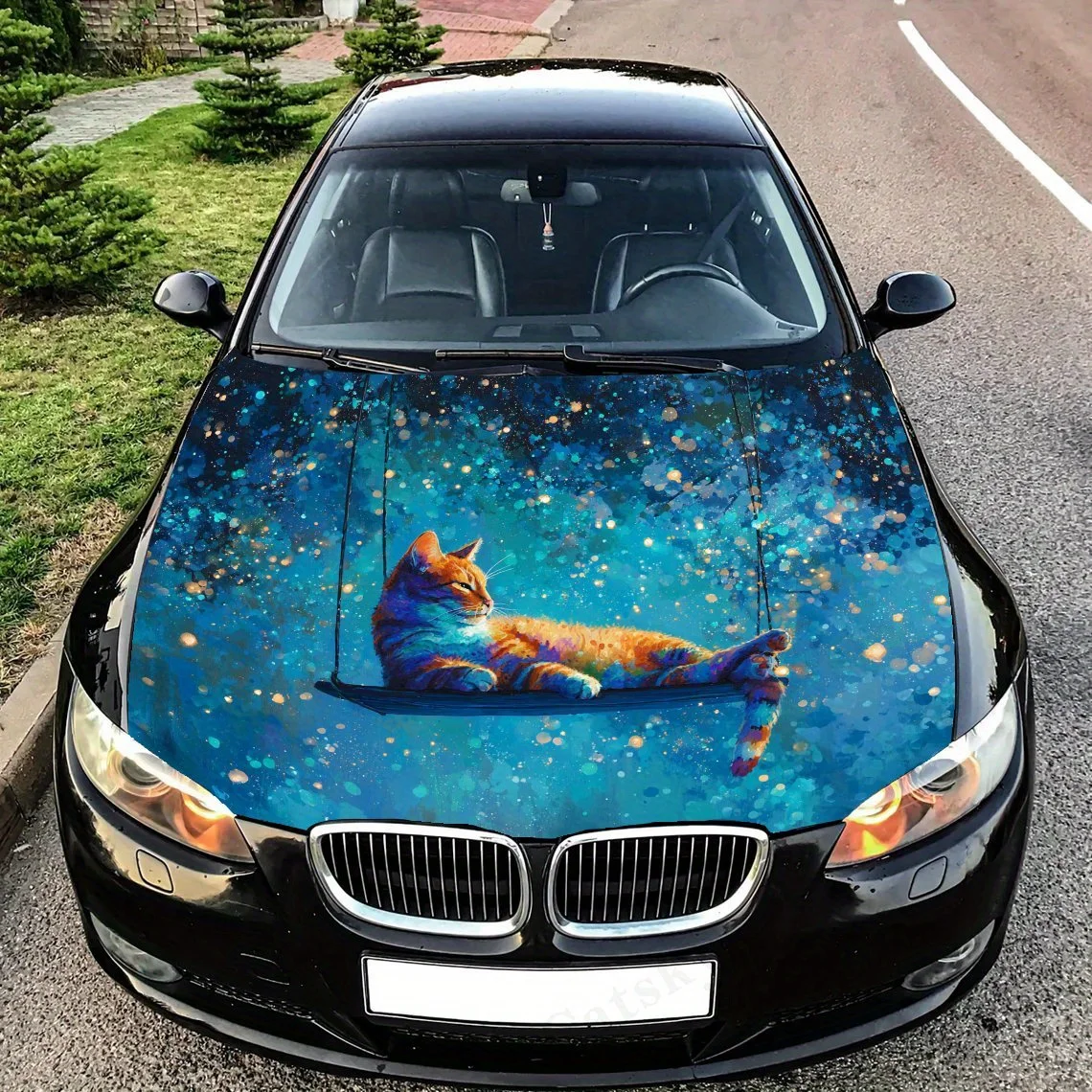 

Cat on a Swing with Stars Car Hood - Self-Adhesive, Waterproof & Scratch-Resistant Sticker , Perfect For Vehicle Customization &