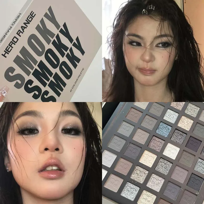 スモークアイシャドウプレート マットパールエフェクト 爆発的な輝き ハイグロス セメントグレー アイシャドウプレート 韓国アイメイク 42色