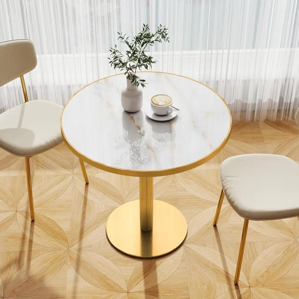 

Small Round Dining Table with 1.2 Thick Sintered Stone Top and Silver Metal Base, Suitable for Bistro, Diner, Bar, Restaurant, B