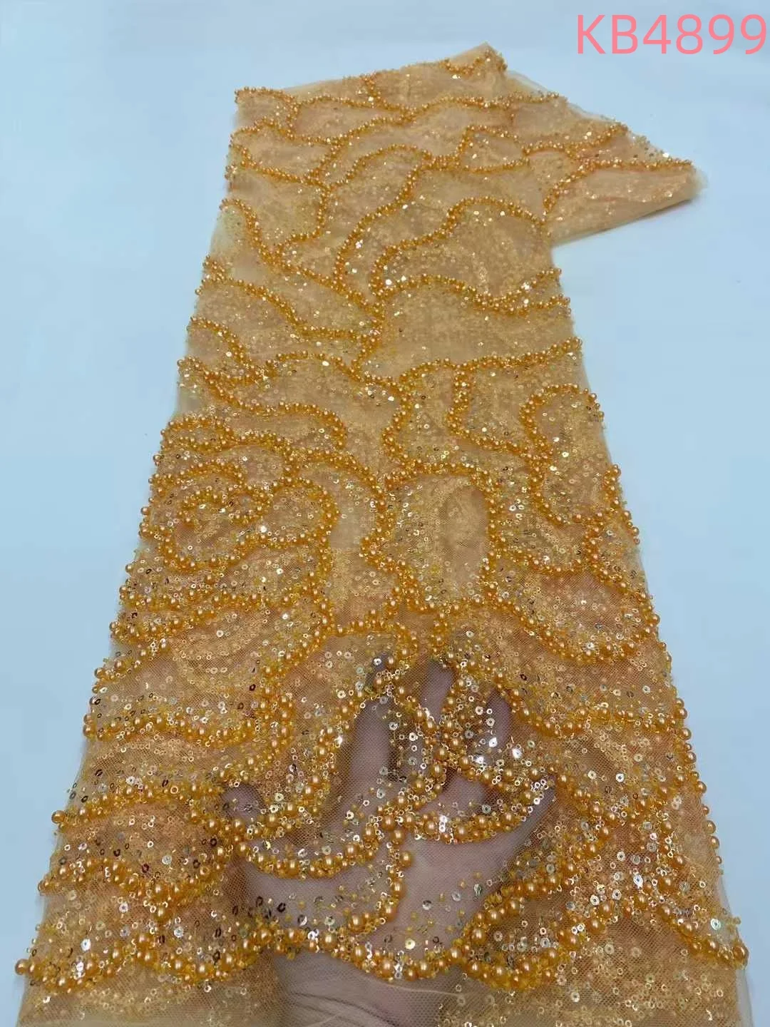 

African Groom Lace Fabric For Sewing Party Dresses 2024 High Quality Beaded French Mesh Embroidered Sequins Lace 5 Yards KB4899