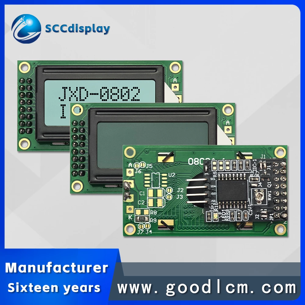 small size LCD 0802 character screen SJXD0802A-IIC IIC/I2C interface 8*2 line character LCM display module with backlight