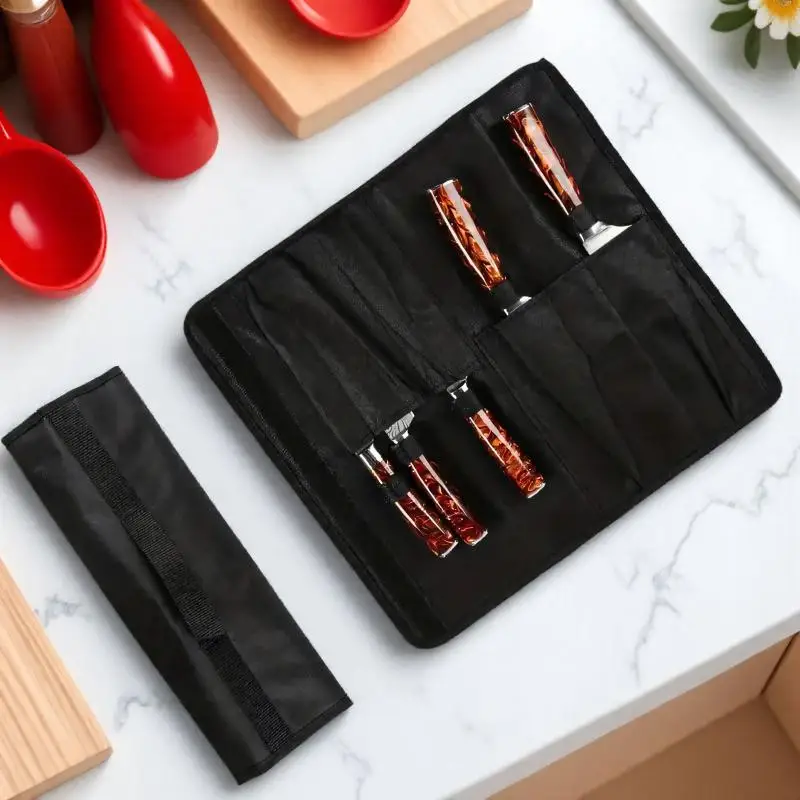 

Portable Oxford Chef Knife Storage Bag, 5 Slots Durable Kitchen Knife Carry Pouch, Multi-pocket Cooking Utensil Organizer Case